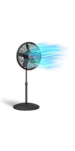Lasko Oscillating Pedestal Fan, Adjustable Height, 3 Speeds, for Bedroom, Living Room, Home Office and College Dorm Room, 18", Black, 1827