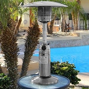 Hiland HLDS032-B Portable Table Top Patio Heater, 11,000 BTU, Use 1lb or 20Lb Propane Tank, Stainless Finish