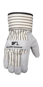 Wells Lamont 2 Pair Pack Men's Leather Work Gloves with Heavy Duty Reinforced Palms, Large (4006N-WNW) , Grey