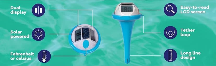 GAME Solar Digital Pool & Spa Floating Thermometer, Solar Powered, Fahrenheit & Celsius, Double-Sided Display, LCD Screen, Blue