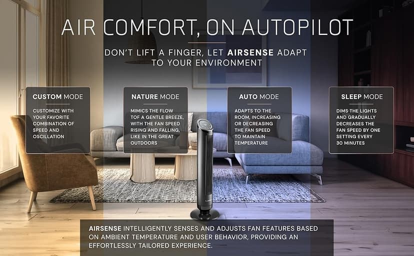 LASKO Ascend 36" Tower Fans for Home, 29 ft/s Airflow, Quiet 29dB on Low, 90° Oscillation, 12 Hour Timer, Air Filter for Hair & Dust, Remote, Black, OST100