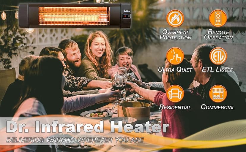 Dr Infrared Heater DR-238 Carbon Infrared Outdoor Heater for Restaurant, Patio, Backyard, Garage, and Decks, Standard, Black