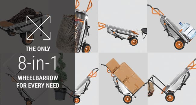 WORX Aerocart 8-in-1 Wheelbarrow / Yard Cart / Dolly + Attachable Wagon Kit