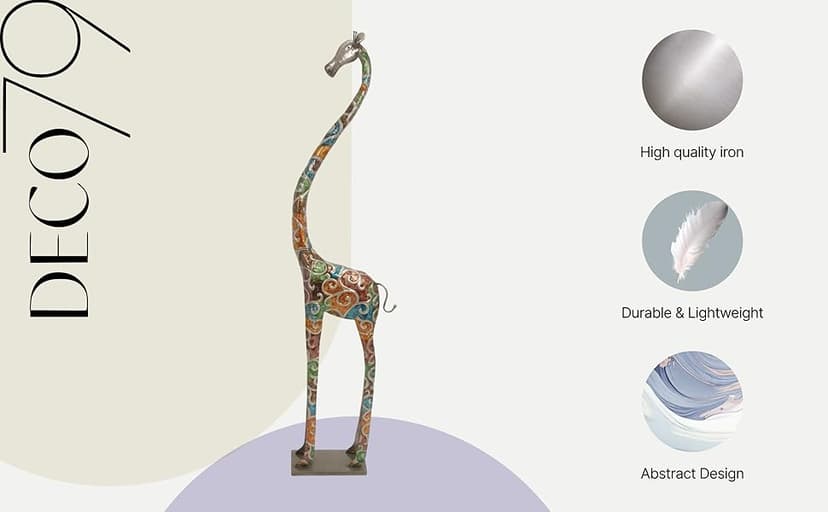 Deco 79 Metal Giraffe Decorative Sculpture Indoor Outdoor Tall Home Decor Statue with Detailed Embossed Scrollwork, Accent Figurine 17" x 7" x 73", Multi Colored