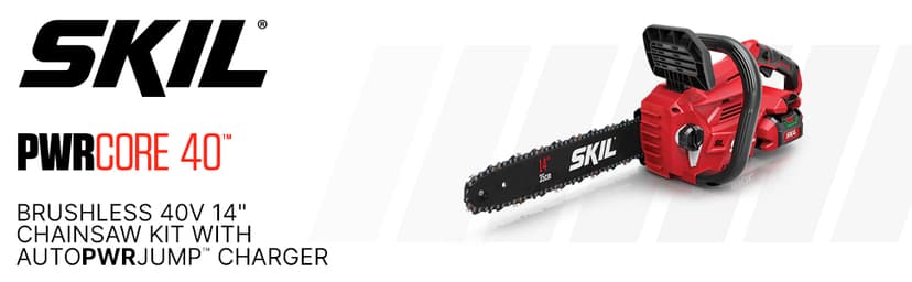SKIL PWR CORE 40 Brushless 40V 14” Lightweight Chainsaw Kit with Tool-free Chain Tension & Auto Lubrication, Includes 2.5Ah Battery and Auto PWR Jump Charger - CS4555-10
