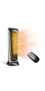 Lasko Oscillating Ceramic Tower Space Heater for Home with Adjustable Thermostat, Timer and Remote Control, 22.5 Inches, Grey/Black, 1500W, 751320