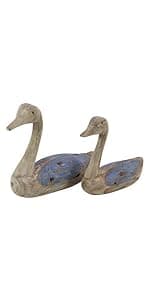 Deco 79 Wood Duck Decorative Garden Sculpture Abstract Minimalistic Garden Statues with Black Metal Feet, Set of 2 Outdoor Sculptures 13", 12"H, Brown