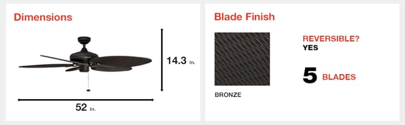 Honeywell Ceiling Fans Palm Island, 52 Inch Tropical Indoor Outdoor Ceiling Fan with No Light, Pull Chain, Three Mounting Options, 5 Palm Leaf Blades, Wet-Rated - 50207-01 (Bronze)