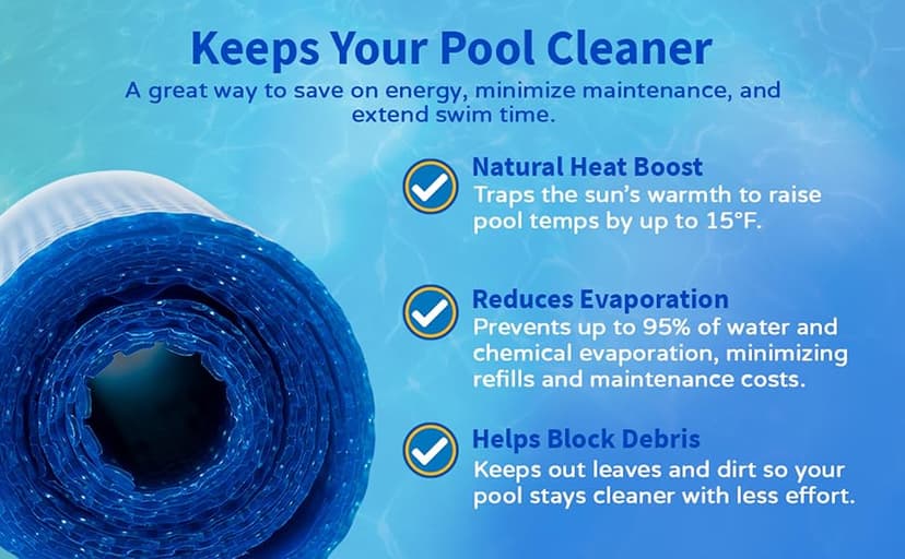 Blue Wave 16-ft x 32-ft Rectangular Pool Solar Blanket - 12-mil Solar Pool Cover with Thermal Bubbles to Retain Heat and Reduce Evaporation – Fade Resistant Pool Solar Cover for Inground Pool - Blue