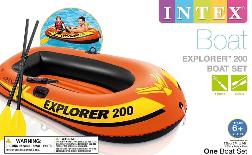 INTEX Explorer Inflatable Boat Series: Dual Air Chambers – Welded Oar Locks – Grab Handles – Bow Rope – Sporty Design