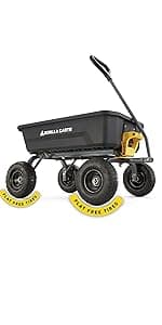 Gorilla Carts Heavy-Duty Dump Cart, Patented Quick-Release Dumping, Steel Frame, 600 lb Capacity, No-Flat 10-Inch Tires, Utility Wagon for Garden, Yard, Beach