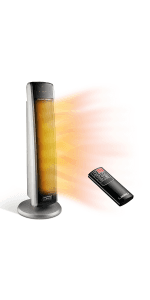 Lasko Oscillating Ceramic Tower Space Heater for Home with Adjustable Thermostat, Timer and Remote Control, 22.5 Inches, Grey/Black, 1500W, 751320