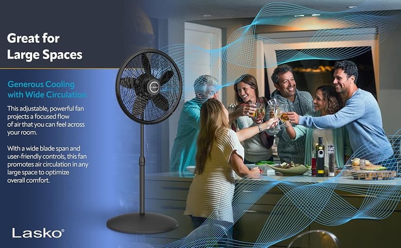 Lasko Oscillating Pedestal Fan, Adjustable Height, 3 Speeds, for Bedroom, Living Room, Home Office and College Dorm Room, 18", Black, 1827