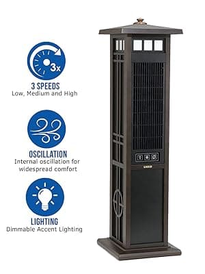 Lasko 4890 Elegant Living Fan with Remote Control-Features Accent Lighting and Widespread Oscillation-Perfect for Outdoor Patios, Decks, or Balconies, Brown