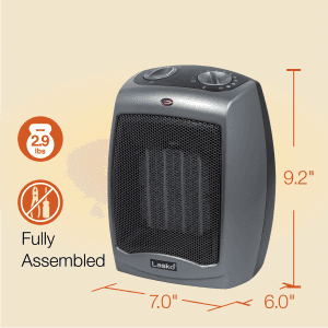 Lasko Portable Indoor Electric Ceramic Space Heater with Tip-Over Safety Switch, Overheat Protection, Thermostat and Extra Long Cord, 2 Speeds, Safe for Home, 9.2 Inches, Dark Gray, 1500W, 754201