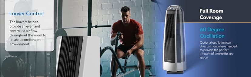 Lasko Oscillating High Velocity Tower Fan, Remote Control, Timer, 3 Powerful Speeds, for Garage, Basement and Gym, 35" Silver and Black, U35115, Large