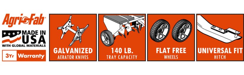 Agri-Fab 45-0299 48" Tow Behind Lawn Plug Aerator with Universal Hitch; Designed to Pull Behind Lawn & Garden Tractors