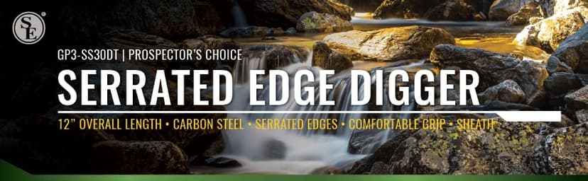 SE Prospector's Serrated Edge Digger Compact Shovel Trowel for Gardening, Metal or Gold Prospecting and Detecting - Includes Carrying Sheath