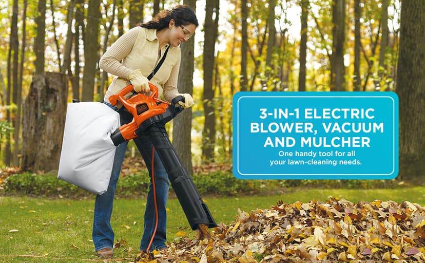 BLACK+DECKER Leaf Blower, Vacuum and Mulcher 3-in-1, 12 Amp, 250 MPH, 400 CFM (BV6000)