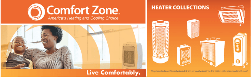 Comfort Zone Indoor Space Heater with Adjustable Thermostat, Fan Forced, Electric, Overheat Protection, Safety Tip-Over Switch, Energy Efficient, Ideal for Home, Bedroom, & Office, 1,500W, CZ45E