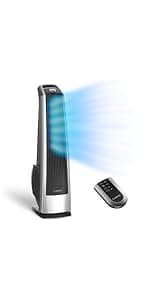 Lasko Oscillating High Velocity Tower Fan, Remote Control, Timer, 3 Powerful Speeds, for Garage, Basement and Gym, 35" Silver and Black, U35115, Large