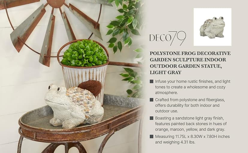 Deco 79 Polystone Frog Decorative Garden Sculpture Indoor Outdoor Garden Statue, Outdoor Sculpture 12" x 8" x 8", Light Gray