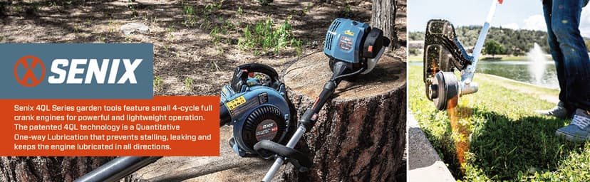 SENIX 4QL 4-Cycle Gas Powered Tiller Cultivator, 46cc Full Crank Engine, 15-Inch Tilling Width, 8-Inch Tilling Depth, Easy Start, Foldable Handles for Compact Storage (TL4QL-L1)