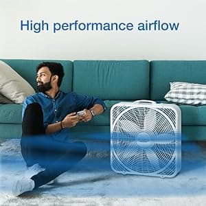 Lasko Weather-Shield Performance Box Fan, 3 Speeds, Innovative Wind Ring System for Up to 30% More Air, Carry Handle for Bedroom, Office, Home, 20 Inch, White, 3720