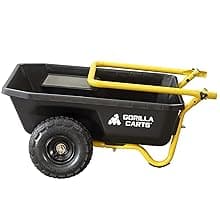 Gorilla Carts GCR-4 Poly Dump Cart, 2-Wheel Garden Wagon with Foldable Handle, 4 cu ft, 300 lb. Capacity, Black/Yellow