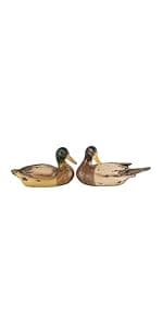 Deco 79 Wood Duck Decorative Garden Sculpture Abstract Minimalistic Garden Statues with Black Metal Feet, Set of 2 Outdoor Sculptures 13", 12"H, Brown
