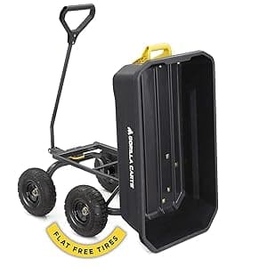 Gorilla Carts Heavy-Duty Dump Cart, Patented Quick-Release Dumping, Steel Frame, 600 lb Capacity, No-Flat 10-Inch Tires, Utility Wagon for Garden, Yard, Beach
