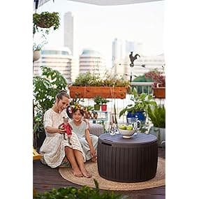 Keter Outdoor Storage Deck Box, 37 Gallon Waterproof Patio Table Bin, Circa, Brown