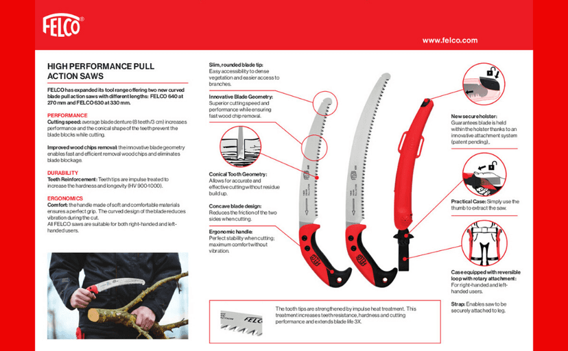 FELCO Folding Saw (F 600) - Classic Tree Pruning Saw with Pull-Stroke Action, Red