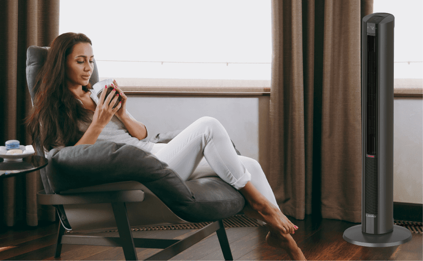 Lasko Oscillating All Season Tower Fan and Space Heater in One for Home with Adjustable Thermostat, Tip-Over Switch, 4 Fan Speeds, 3 Heat Settings and Remote Control, 42 Inches, 1500W, Gray, FH515