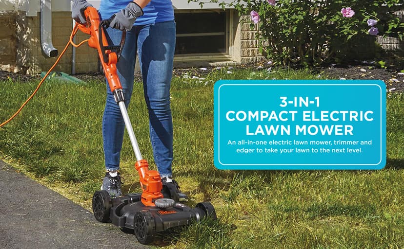 BLACK+DECKER 3-in-1 Corded Lawn Mower, String Trimmer & Edger, 12-Inch (BESTA512CM)