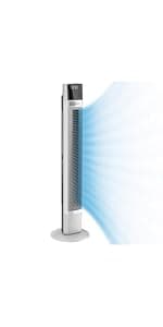 Lasko Oscillating Tower Fan, Nighttime Setting, Remote Control, Portable, Timer, for Bedroom, Home and Office, 3 Quiet Speeds, 42.5", Silverwood, T42954, woodgrain and grey