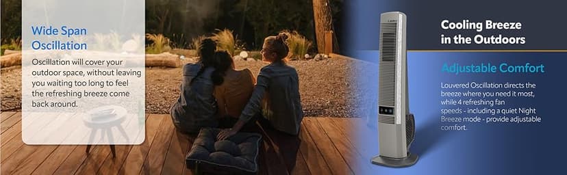 Lasko Outdoor Living Oscillating Tower Fan, for Decks, Patios and Porches, 10 Foot Power Cord, 4 Refreshing Speeds, 42", Grey, YF202