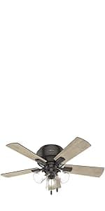Hunter Fan Company, 53328, 52 inch Builder Brushed Nickel Low Profile Ceiling Fan with LED Light Kit and Pull Chain