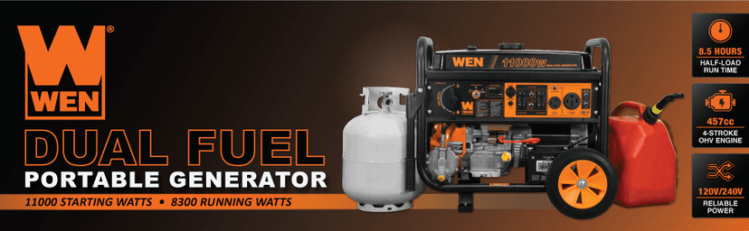 WEN 11,000-Watt 120V/240V Dual Fuel Portable Generator with Wheel Kit and Electric Start (DF1100T)