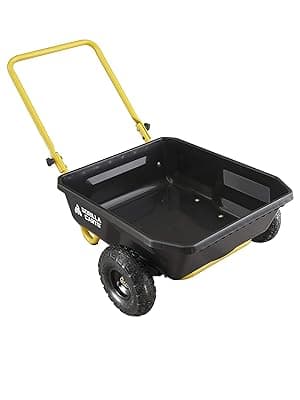 Gorilla Carts GCR-4 Poly Dump Cart, 2-Wheel Garden Wagon with Foldable Handle, 4 cu ft, 300 lb. Capacity, Black/Yellow