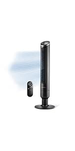 Lasko Oscillating Tower Fan, Nighttime Setting, Remote Control, Portable, Timer, for Bedroom, Home and Office, 3 Quiet Speeds, 42.5", Silverwood, T42954, woodgrain and grey