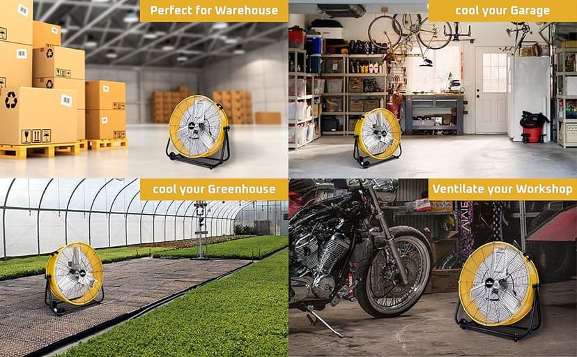 Tornado - 24 Inch High Velocity Heavy Duty Tilt Metal Drum Fan Yellow Commercial, Industrial Use 3 Speed 8540 CFM 1/3 HP 8 FT Cord UL Safety Listed (YELLOW)