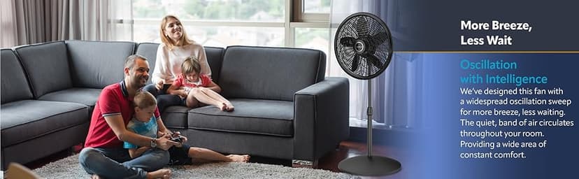 Lasko Oscillating Pedestal Fan, Adjustable Height, 3 Speeds, for Bedroom, Living Room, Home Office and College Dorm Room, 18", Black, 1827