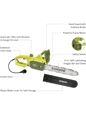Sun Joe SWJ599E 14-inch 9-Amp Tree Limb Master Electric Handheld Chainsaw with Low-Kickback