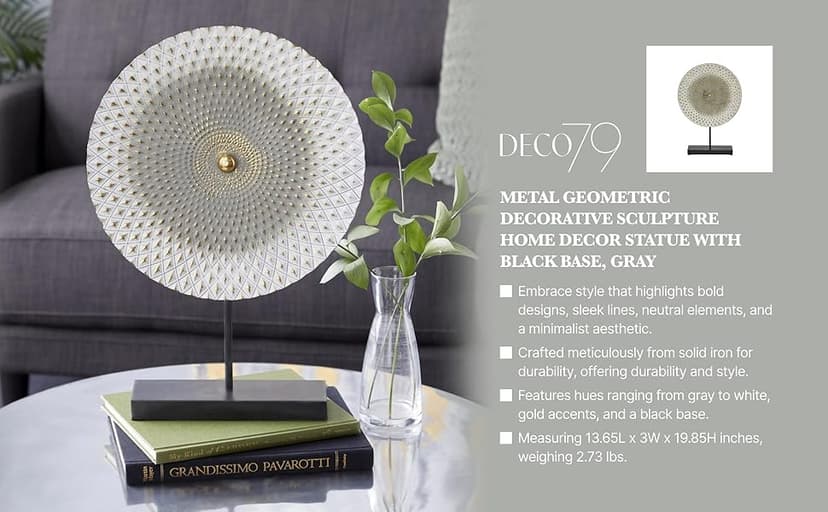 Deco 79 Metal Geometric Decorative Sculpture Home Decor Statue with Black Base, Accent Figurine 14" x 3" x 20", Gray