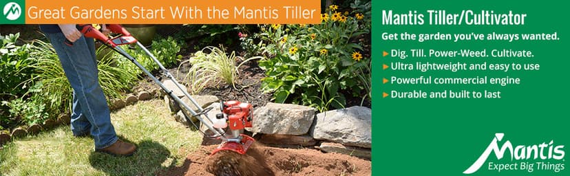 Mantis 7940 4-Cycle Tiller Cultivator Powered by Honda – Lightweight, Powerful and Compact - No Fuel Mix, Sure-Grip Handles – Built To Be Durable and Dependable