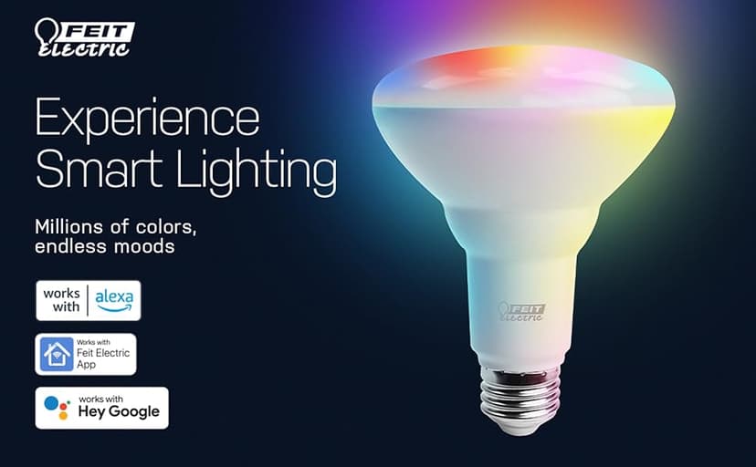 Feit Electric BR30 Smart Flood Light Bulb,2.4GHz WiFi Color Changing and Dimmable, No Hub, Works with Alexa or Google Assistant, BR30/RGBW/CA/AG, 65W, Multi-Color (RGBW), 1 Count (Pack of 1)