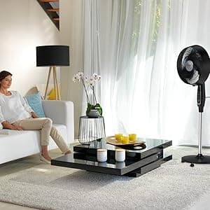 Rowenta, Pedestal Fan, Extreme Outdoor Fan with Remote, 65 Inches, Ultra Quiet Fan, Oscillating, Portable, 3 Speeds, Digital Control, Black, Ourdoor, VU4510