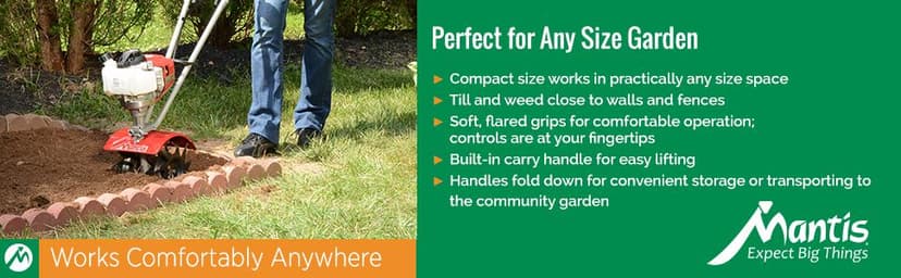 Mantis 7940 4-Cycle Tiller Cultivator Powered by Honda – Lightweight, Powerful and Compact - No Fuel Mix, Sure-Grip Handles – Built To Be Durable and Dependable