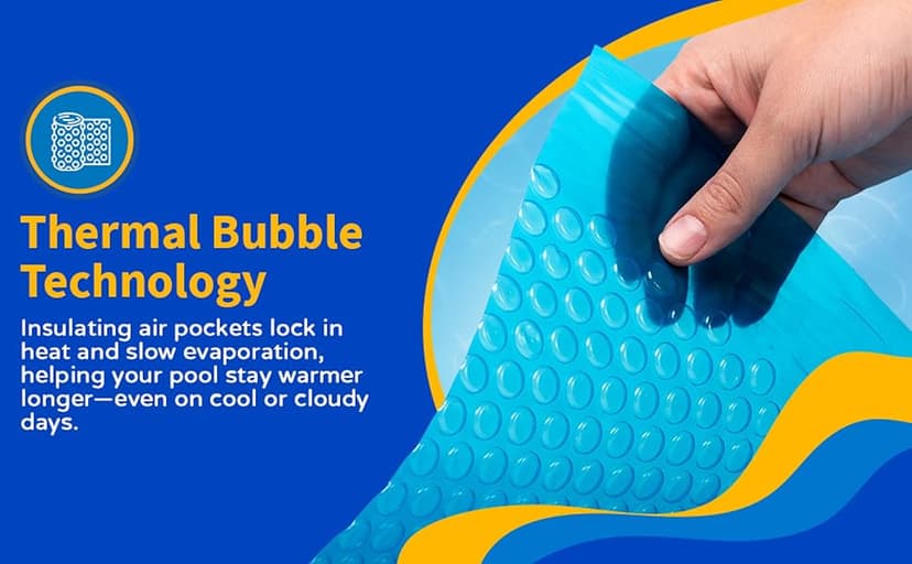 Blue Wave 16-ft x 32-ft Rectangular Pool Solar Blanket - 12-mil Solar Pool Cover with Thermal Bubbles to Retain Heat and Reduce Evaporation – Fade Resistant Pool Solar Cover for Inground Pool - Blue